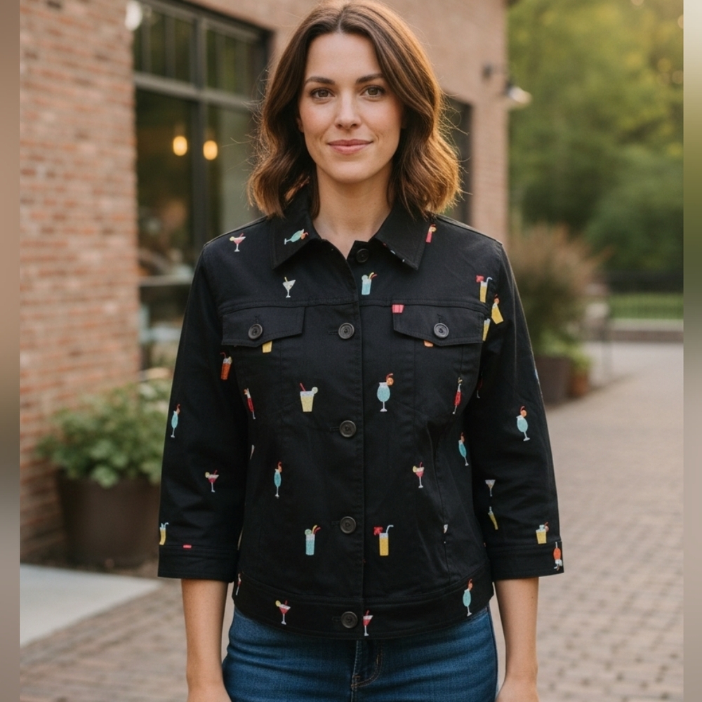Embroidered Cocktails Jacket, Novelty Barwear, Women's Small, Think Tank